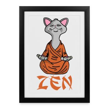 Chat zen et yoga - Affiche encadrée (27 × 37 cm) - noir - Devant