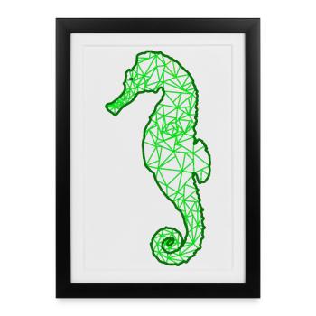 Green Geometric Seahorse - Framed poster (27 × 37 cm) - black - Front