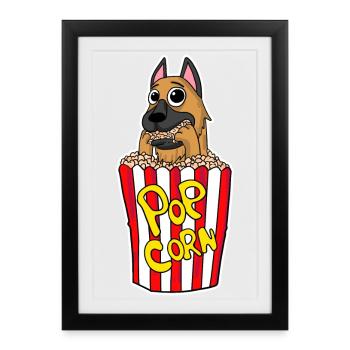 Popcorn Cinema Dog Movies Soirée cinéma - Affiche encadrée (27 × 37 cm) - noir - Devant