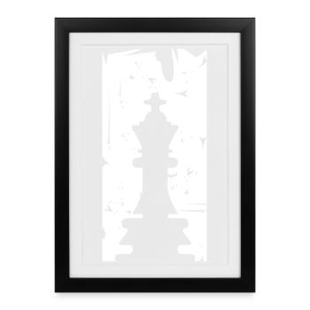 Icône rétro du roi des échecs Logo d’échecs Icône de l’équipe - Affiche encadrée (27 × 37 cm) - noir - Devant