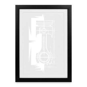 Piston Croquis hors bloc moteur voiture symbole v8 logo - Affiche encadrée (27 × 37 cm) - noir - Devant