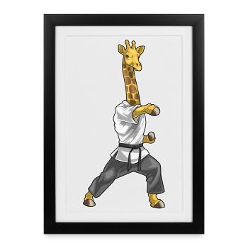 Girafe Karaté Arts Martiaux - Affiche encadrée (27 × 37 cm) - noir - Devant