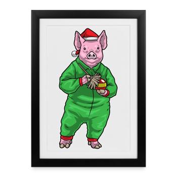 Nettoyant de Noël pour cochon - Affiche encadrée (27 × 37 cm) - noir - Devant