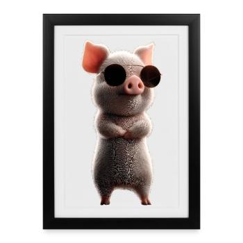 Cochon domestique Truie Cochons Love Piggy - Affiche encadrée (27 × 37 cm) - noir - Devant