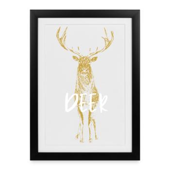 Cerf Éclat Orangé Dessin Detailé - Affiche encadrée (27 × 37 cm) - noir - Devant