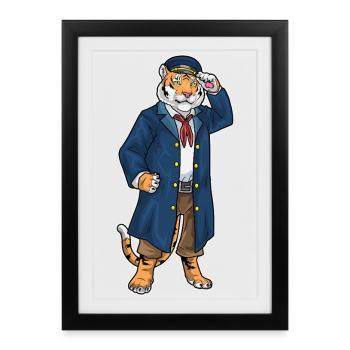 Tiger Sailor Chapeau de marin - Affiche encadrée (27 × 37 cm) - noir - Devant