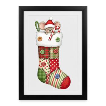 Cute cartoon mouse in Christmas sock - Framed poster (27 × 37 cm) - black - Front