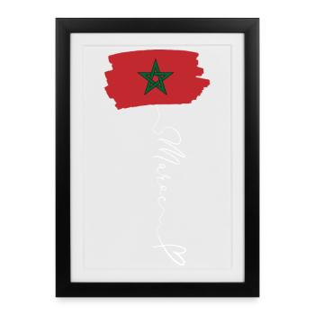 Maroc Flag Rouge Vert Emblème Pentagramme - Affiche encadrée (27 × 37 cm) - noir - Devant