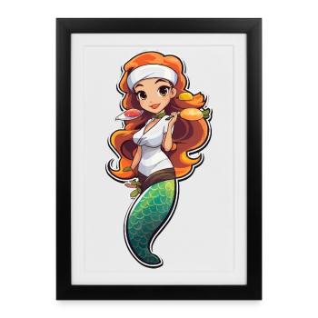 Cuisinière sirène aux cheveux orange - Affiche encadrée (27 × 37 cm) - noir - Devant
