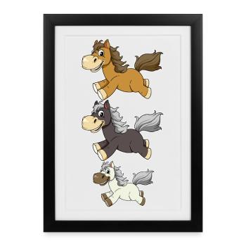 Three Galloping Horses Comic Design - Framed poster (27 × 37 cm) - black - Front