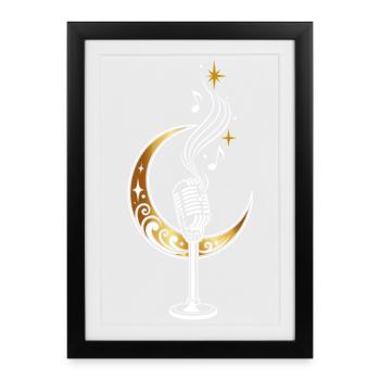 Microphone with Moon Crescent Moon – Music Motif - Framed poster (27 × 37 cm) - black - Front