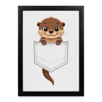 Cute otter peeking out of his pocket, - Framed poster (27 × 37 cm) - black - Front