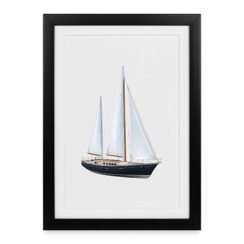 Segelschiff auf See – Yacht auf See - Gerahmtes Poster (27 × 37 cm) - Schwarz - Vorne