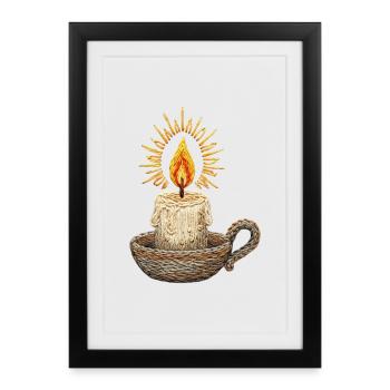 Embroidered candle – atmospheric light (printed) - Framed poster (27 × 37 cm) - black - Front