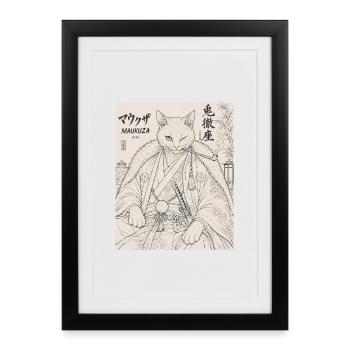 Maukuza Katzen-Samurai im Bambuslicht - Gerahmtes Poster (27 × 37 cm) - Schwarz - Vorne