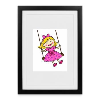 La fille joyeuse s’assoit sur la balançoire - Affiche encadrée (27 × 37 cm) - noir - Devant