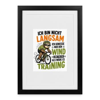 Faultier auf Fahrrad - Gerahmtes Poster (27 × 37 cm) - Schwarz - Vorne