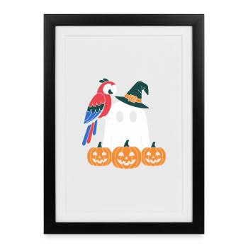 Pumpkin Ghost and Parrot Halloween - Framed poster (27 × 37 cm) - black - Front