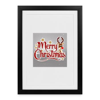Merry Christmas Reindeer Glitter Script - Framed poster (27 × 37 cm) - black - Front