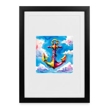 Colorful watercolor anchor in the sky - Framed poster (27 × 37 cm) - black - Front