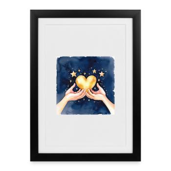 Coeur d’or dans le ciel étoilé - Affiche encadrée (27 × 37 cm) - noir - Devant