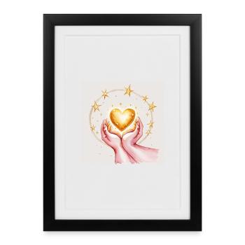 Coeur doré dans la protection des mains - Affiche encadrée (27 × 37 cm) - noir - Devant