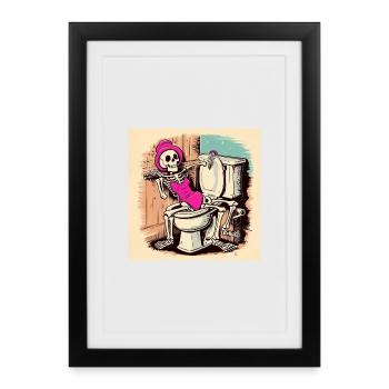 Squelette dans la salle de bain avec maillot de bain - Affiche encadrée (27 × 37 cm) - noir - Devant