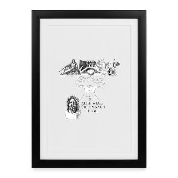 All roads lead to Rome – ancient design - Framed poster (27 × 37 cm) - black - Front