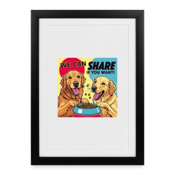 Comic Dogs - We Can Share If You Want - Framed poster (27 × 37 cm) - black - Front