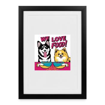 Comic Dogs - We Love Food - Gerahmtes Poster (27 × 37 cm) - Schwarz - Vorne