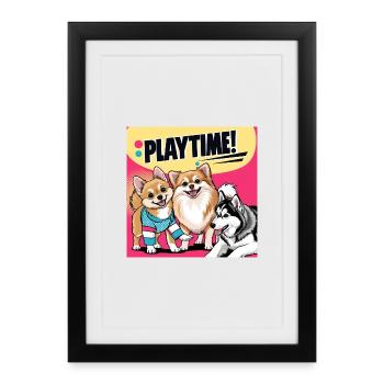 Comic Dogs - Playtime - Framed poster (27 × 37 cm) - black - Front
