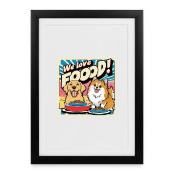 Comic Dogs - We Love Food - Gerahmtes Poster (27 × 37 cm) - Schwarz - Vorne