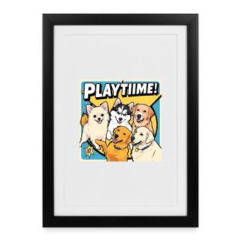 Comic Dogs - Playtime - Framed poster (27 × 37 cm) - black - Front