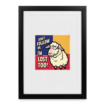 Moutons « Ne me suis pas – moi aussi je suis perdu ! » - Affiche encadrée (27 × 37 cm) - noir - Devant