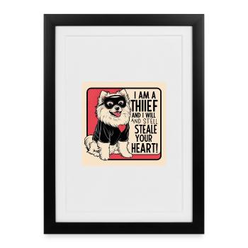 Pomeranian Dog "I am a thief" - Framed poster (27 × 37 cm) - black - Front