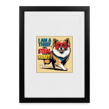 Pomeranian Dog "I am a thief" - Framed poster (27 × 37 cm) - black - Front
