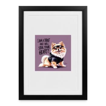 Pomeranian Dog "I am a thief" - Framed poster (27 × 37 cm) - black - Front