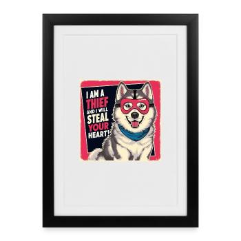Husky "I am a thief and i will steal your heart" - Framed poster (27 × 37 cm) - black - Front