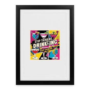 Cocktails rétro avec texte humoristique - Affiche encadrée (27 × 37 cm) - noir - Devant