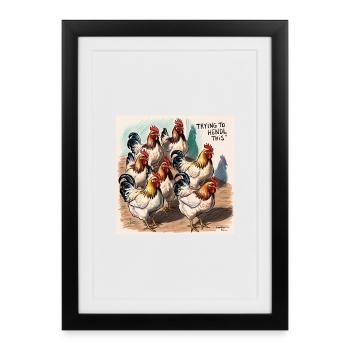 Chaos de bande de poulets à la ferme - Affiche encadrée (27 × 37 cm) - noir - Devant