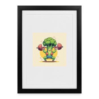 Brocoli de fitness avec motivation d’haltères - Affiche encadrée (27 × 37 cm) - noir - Devant