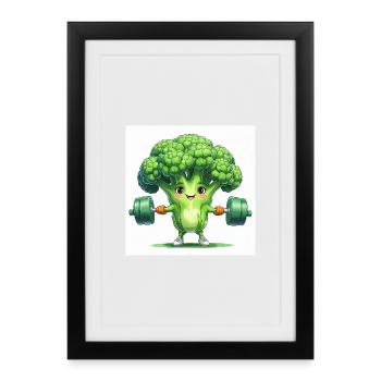 Brocoli fitness avec force musculaire - Affiche encadrée (27 × 37 cm) - noir - Devant