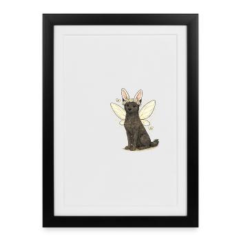 Chien Fée aux Ailes Nuageuses avec couronne de fleurs Aleu Kelpie - Affiche encadrée (27 × 37 cm) - noir - Devant