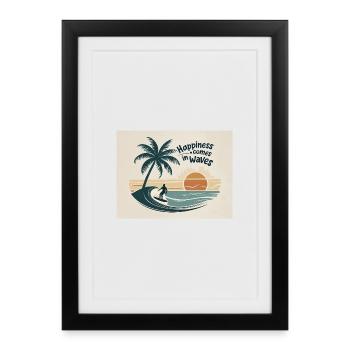Surfer riding wave with sunset by the sea - Framed poster (27 × 37 cm) - black - Front