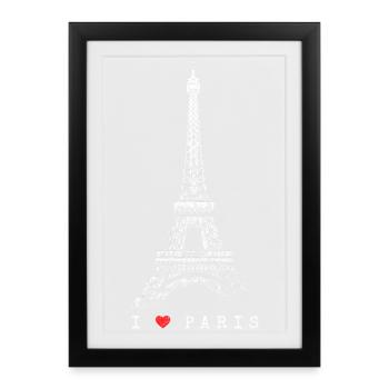 Paris Tour Eiffel Vintage Skyline J’aime la France - Affiche encadrée (27 × 37 cm) - noir - Devant