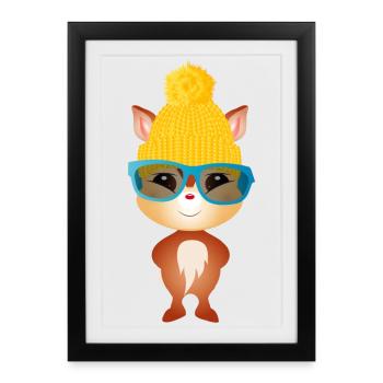 cute little deer with bobble hat and glasses - Framed poster (27 × 37 cm) - black - Front
