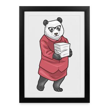 Panda Secretary Paper Stack Office - Framed poster (27 × 37 cm) - black - Front