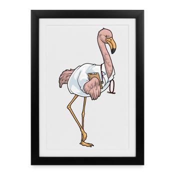 Flamingo Doctor Stethoscope - Framed poster (27 × 37 cm) - black - Front