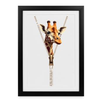 Stylized Giraffe with Zipper - Framed poster (27 × 37 cm) - black - Front