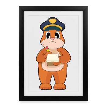 ours policier contravention police - Affiche encadrée (27 × 37 cm) - noir - Devant
